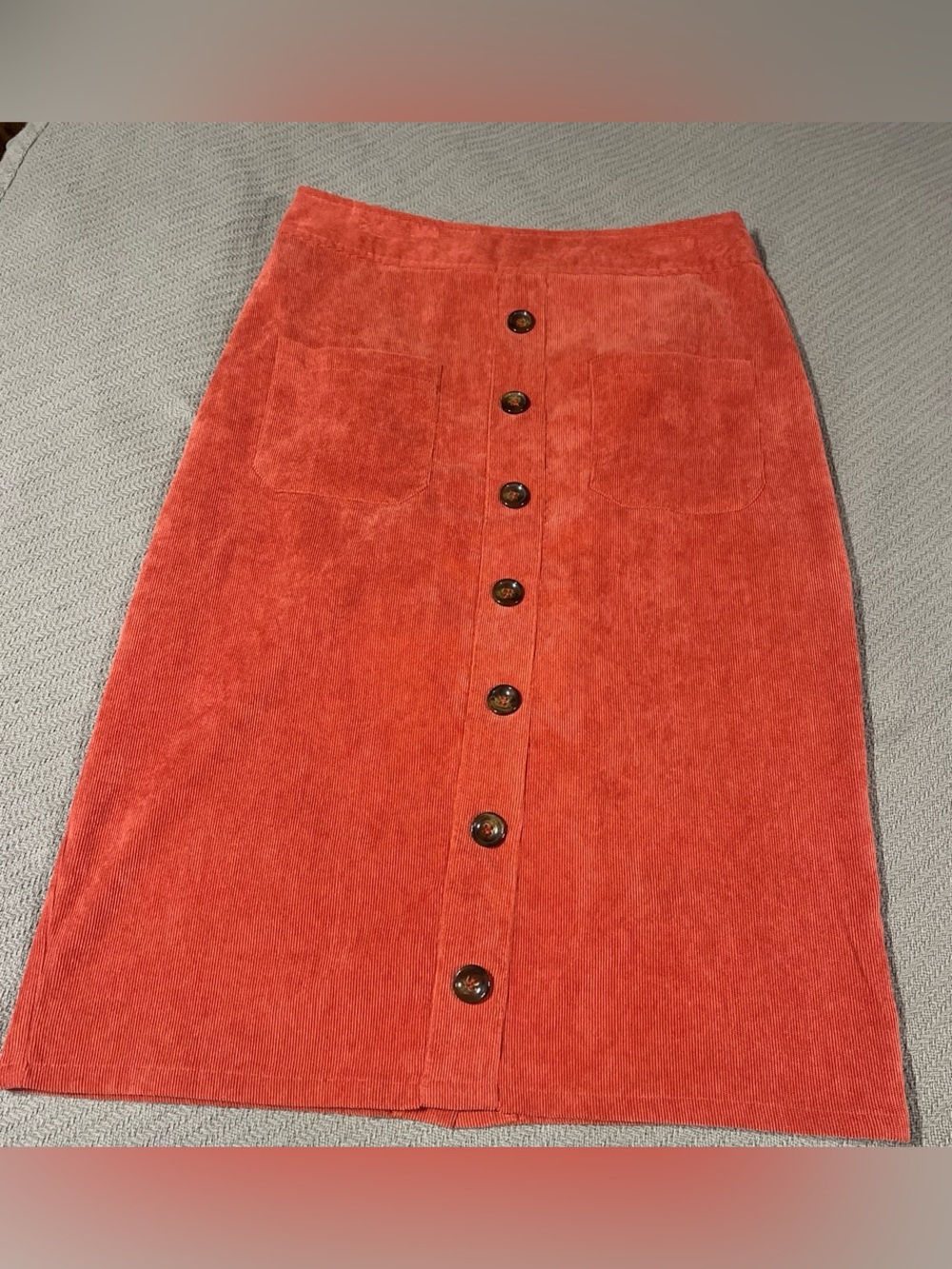 orange creek Rust-Orange Corduroy Button-Front Pencil Skirt